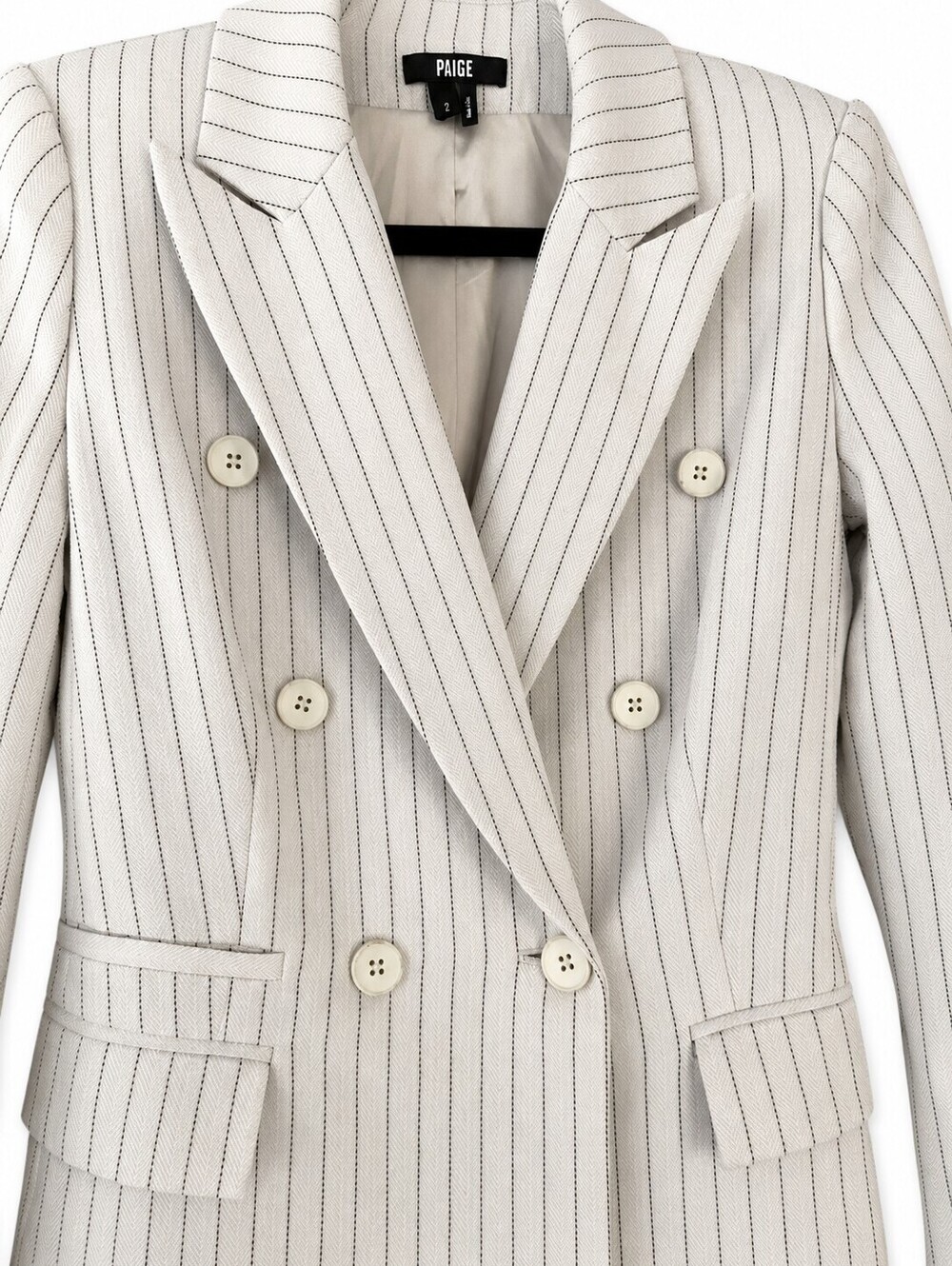 PAIGE Size 2 Hourglass Cinched Waist Pinstripe Double Breasted Power Blazer $399 - Picture 11 of 13